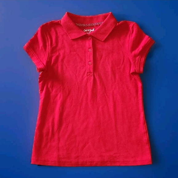 NWT Cat&Jack Girls Polo Shirt Size 8 Color Red - Picture 1 of 7